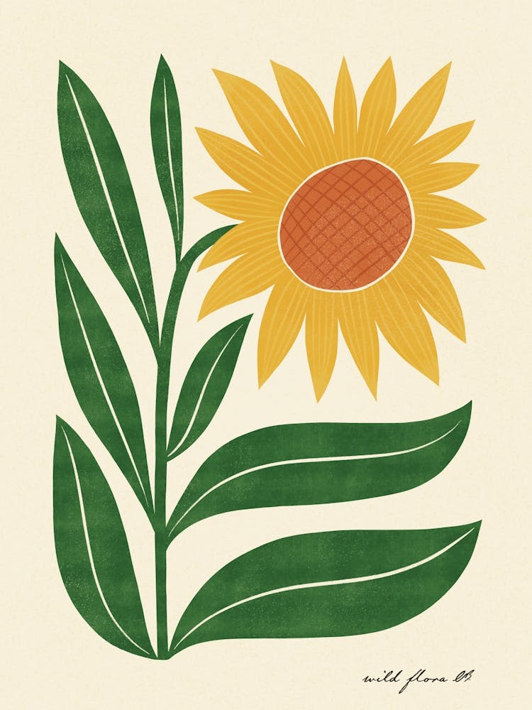 Sunflower Modern-Retro Yellow and Green Wild Flower