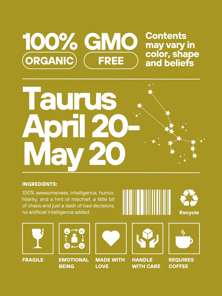 Taurus Wall Art | Taurus Nurtriton Facts Wall Art | Pink Zodiac Decor | Dorm, Office, Living Room, Bedroom, Apartment Wall Art | Trendy Preppy Colorful Maximalists | 1