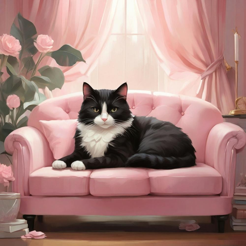 Cat Nap Tuxedo Cat Napping In Pink Interior 4