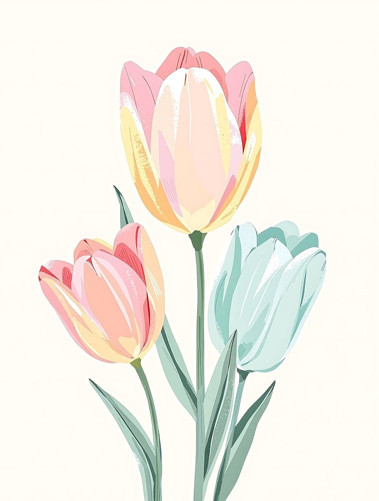 Sanft gemalte Blumenstiele in zarten Pastelltönen