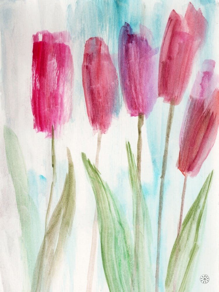 Something About Tulips - watercolor painting floral flower red vertical living room bedroom hand painted