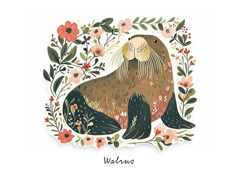 Little Floral Walrus 1 Poster