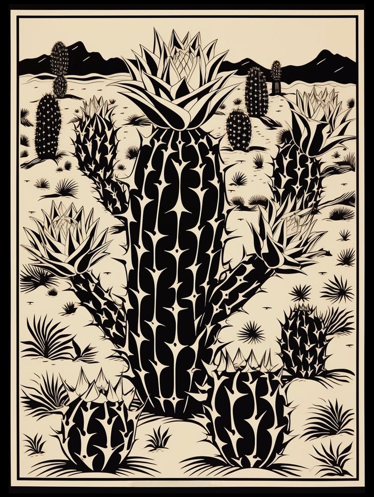 B&W Cactus Illustration Cylindropuntia Kleiniae 3