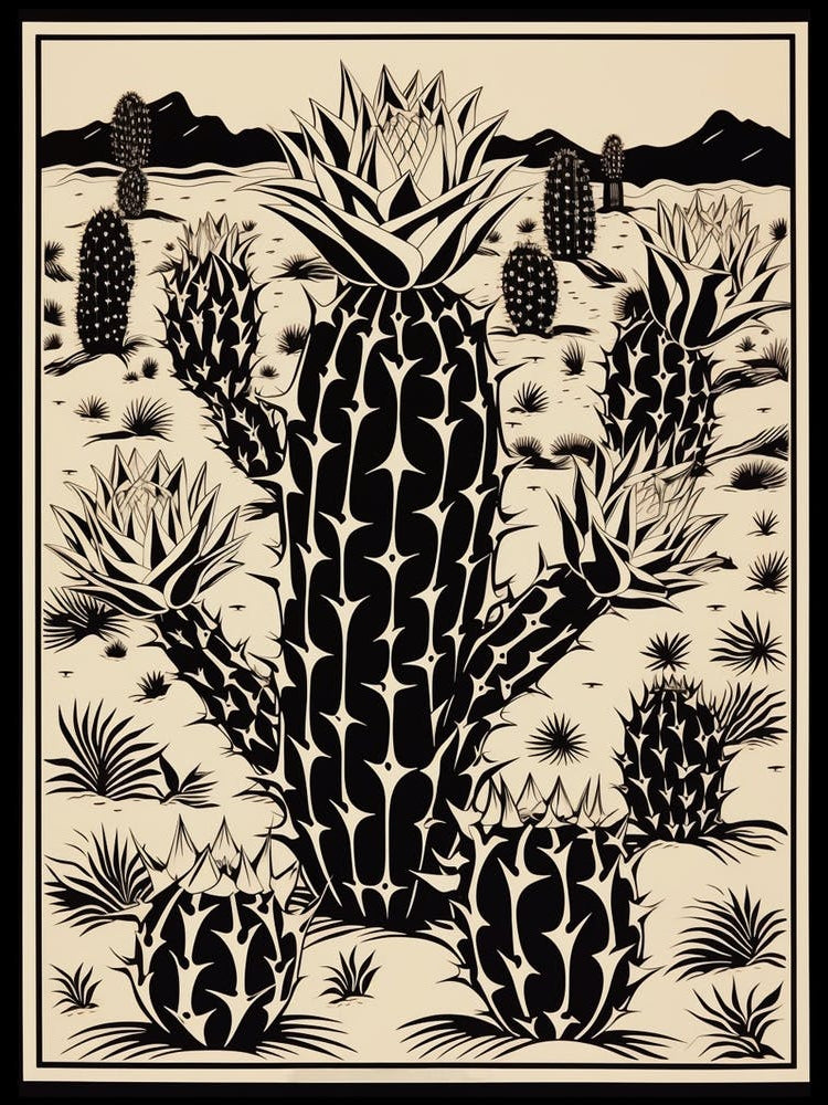 B&W Cactus Illustration Cylindropuntia Kleiniae 3