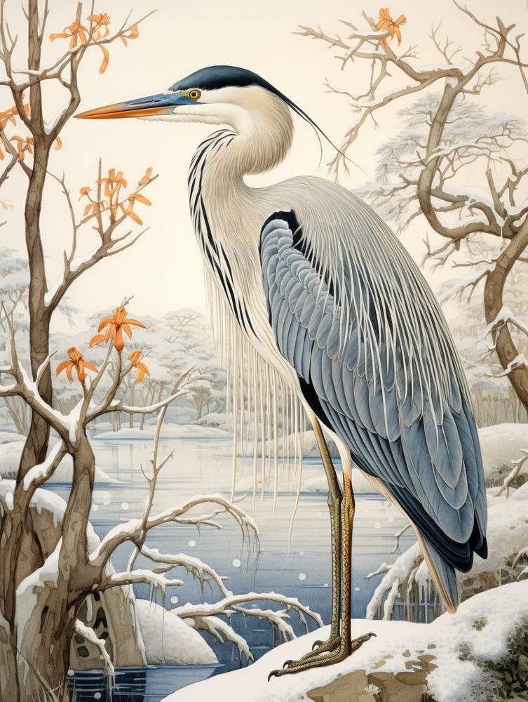 Wintervogel Gemälde Kanadareiher 3