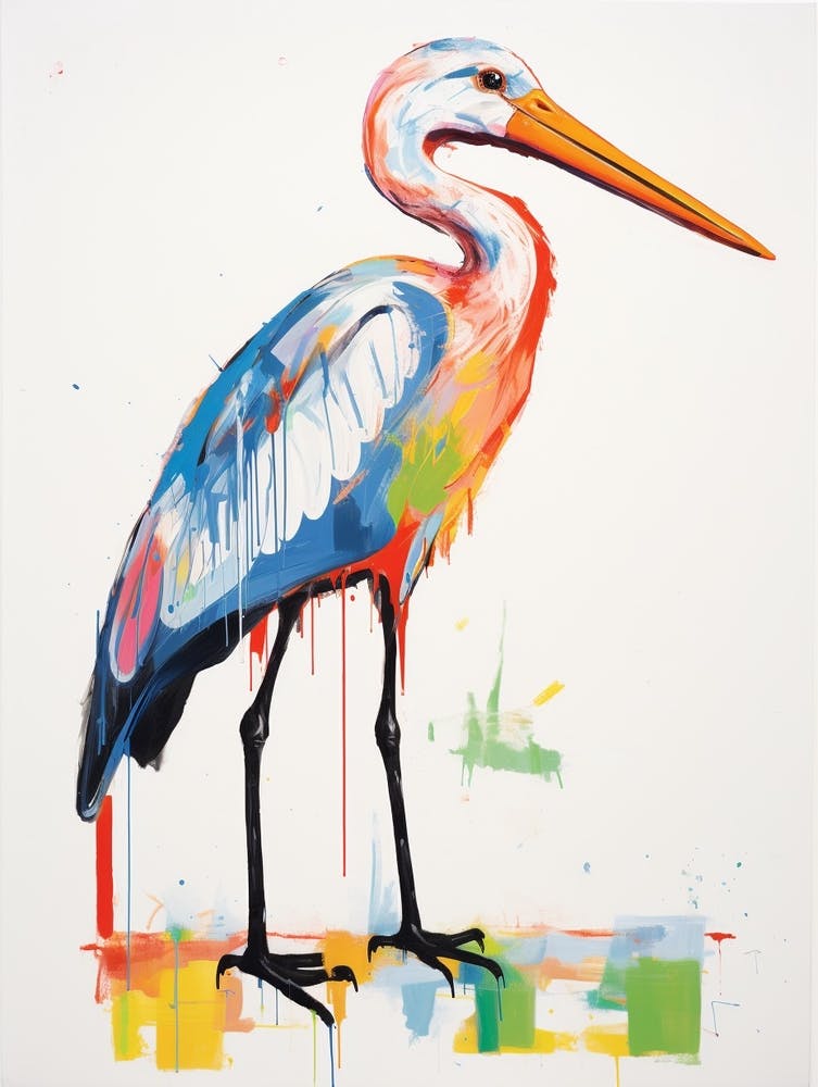 Colourful Bird Painting Stork 4