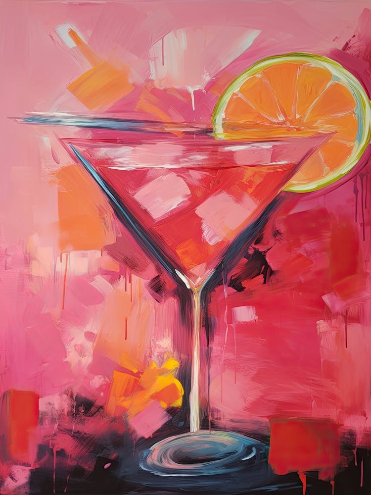 Pink Lady Cocktail Oil Painting 4