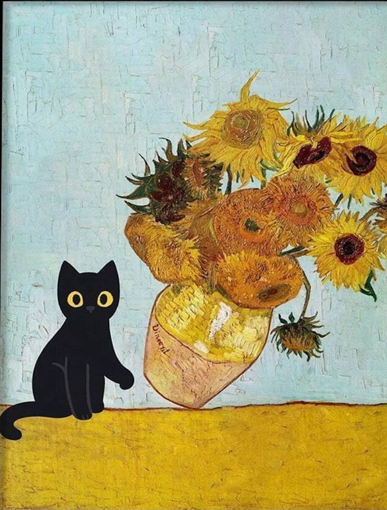 Cat With Sunflowers