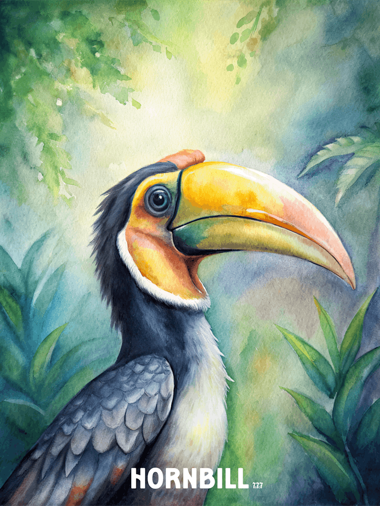 Hornbill Bird Watercolor Painting