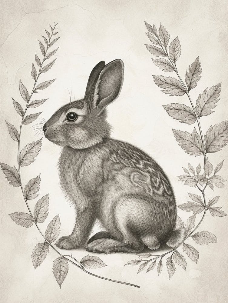 Englische Silber-Blockdruck Kaninchen-Illustration 5