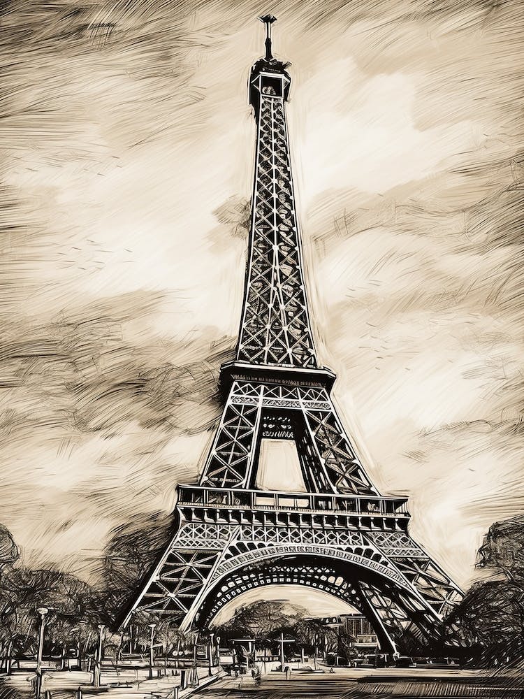 Eiffel Tower Paris France Sketch Drawing Style 10