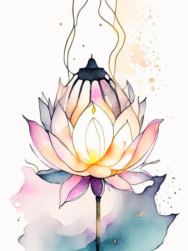 Lotus Flower Lantern Minimal Watercolour 1
