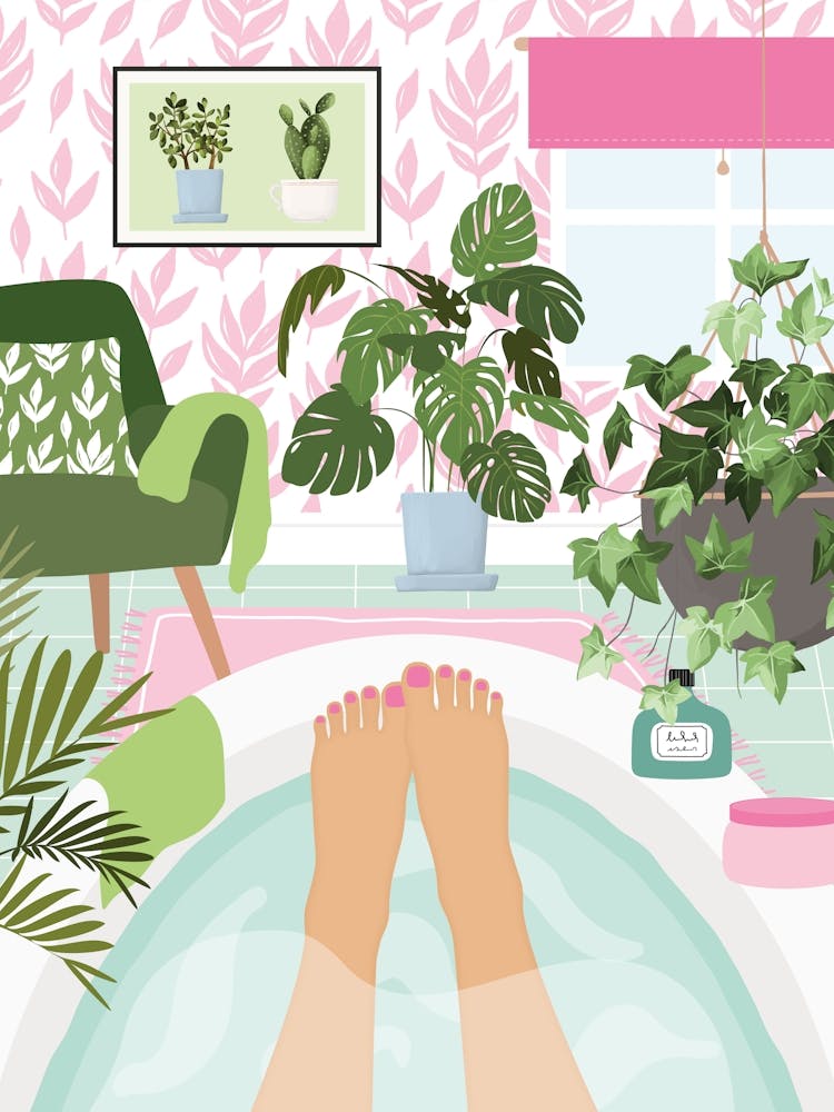 Botanical Bathroom Self Care Relaxing In Bathtub