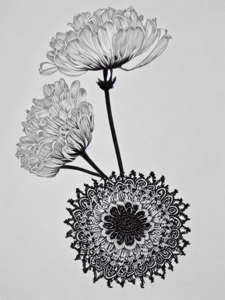 Queen Anne's Lace Schwarz-Weiß Bleistift 3 Blume