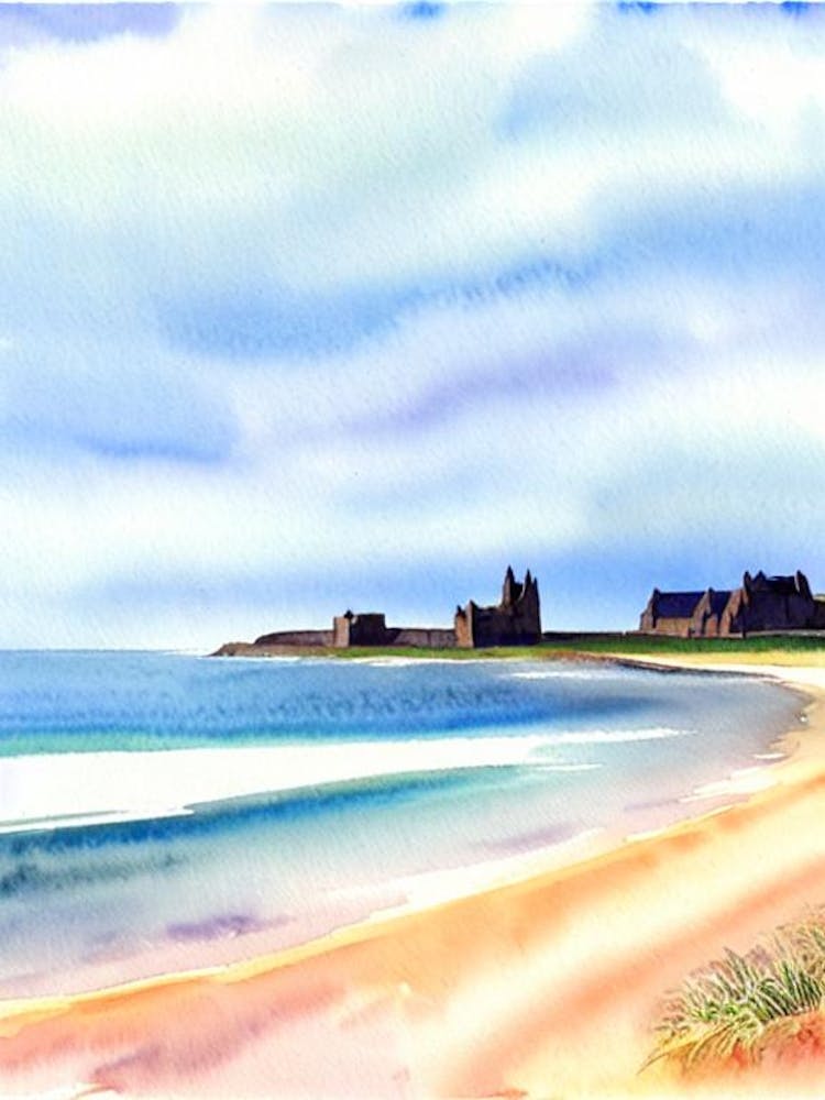 Bamburgh Beach, Northumberland Watercolour