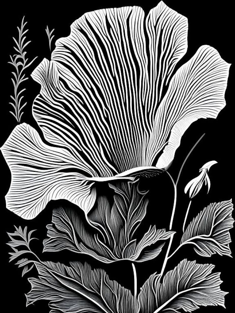 Poppy Leaf Linocut 1
