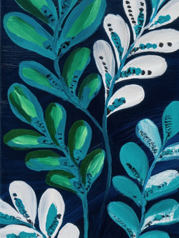 Blue And White Leaves