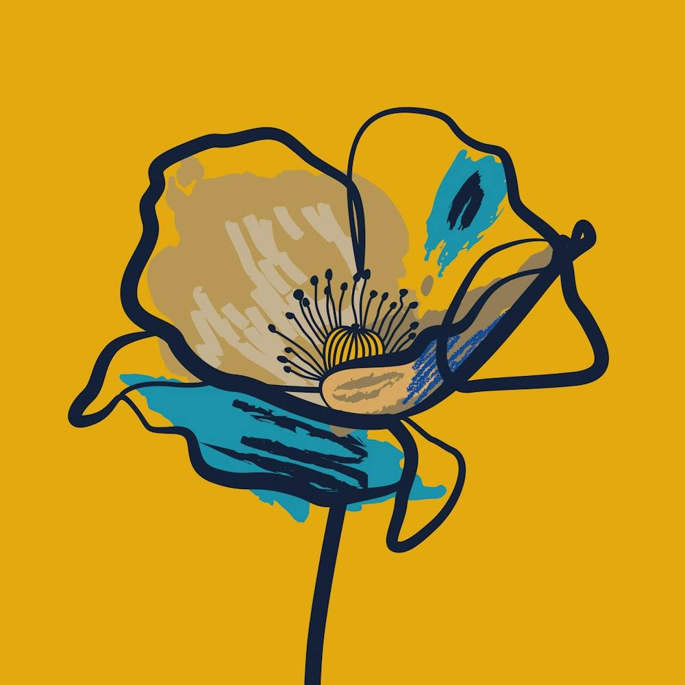 Poppy Flower Minimal Line Art Mustard 1