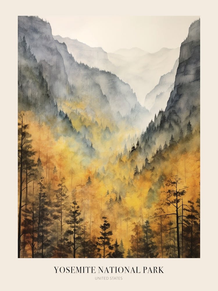Autumn Forest Landscape Yosemite National Park Poster