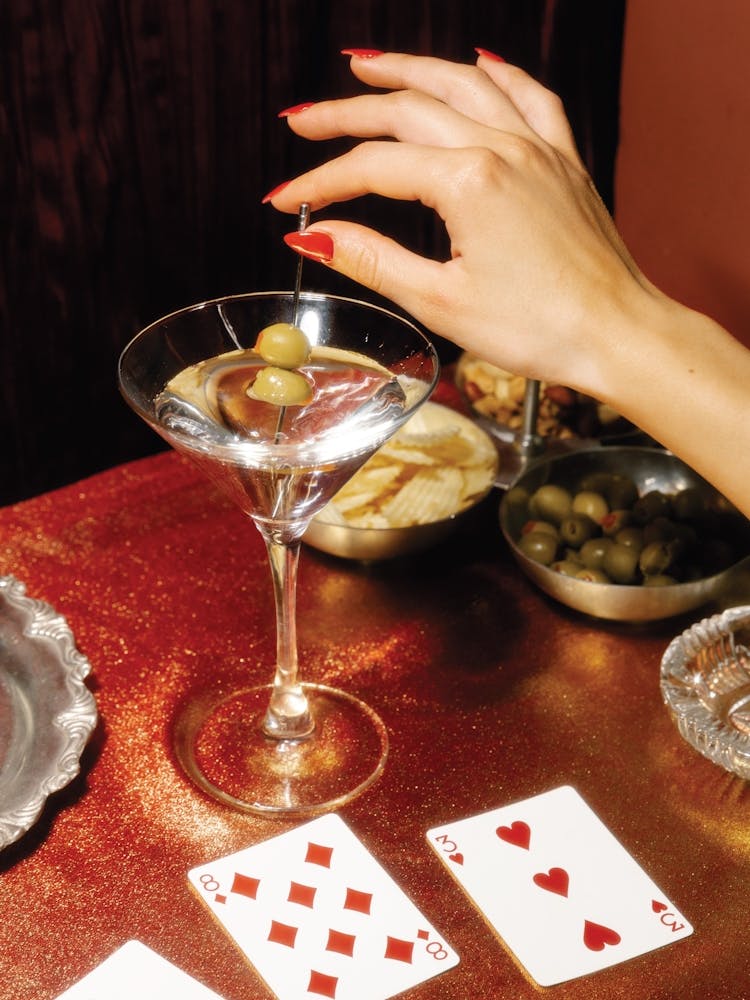 Affiche de cocktail Martini et cartes à jouer