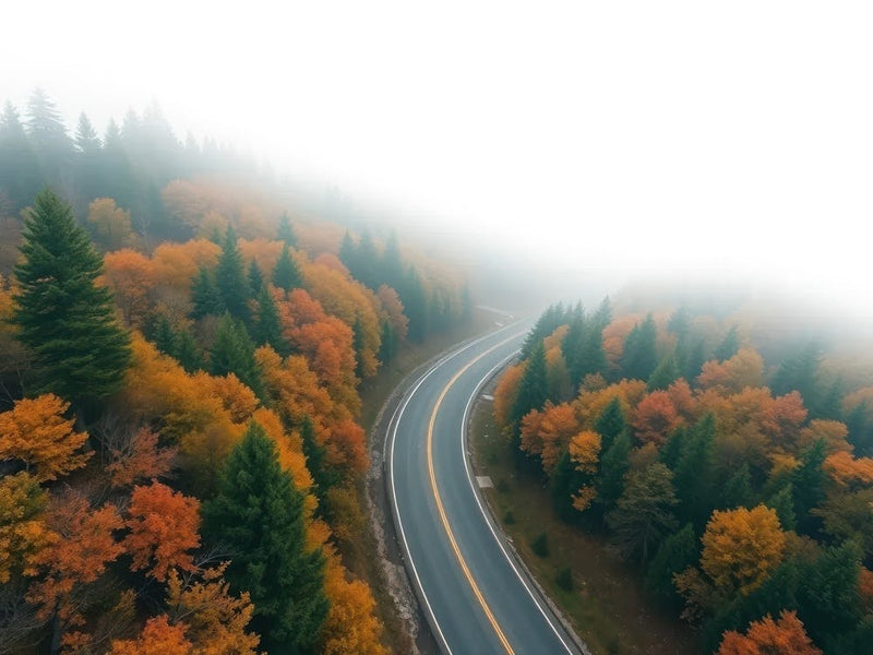 Autumn Road In The Fog