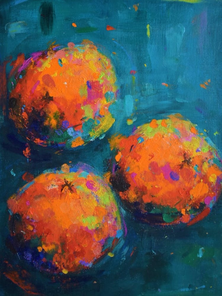 Three Oranges On Teal