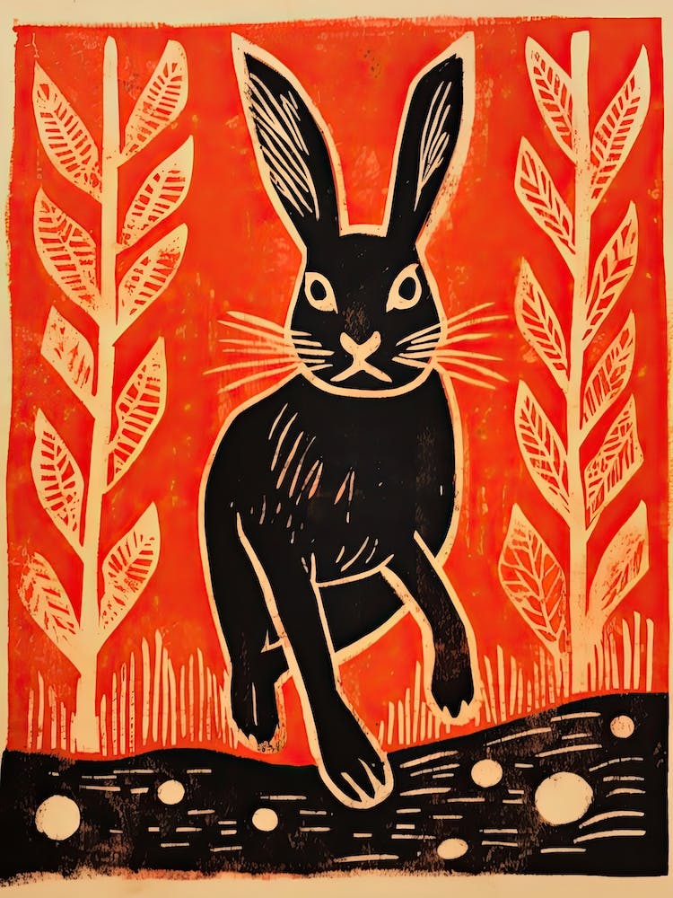 Rabbit, Woodblock Animal  Drawing 4