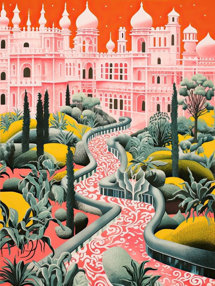 Palace Of Queluz Gardens Abstract Riso Style 1