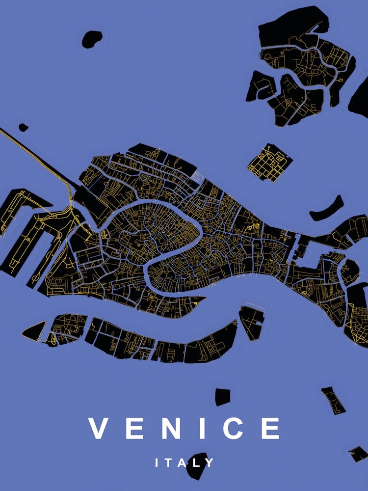 Venice Italy City Map Black and Gold
