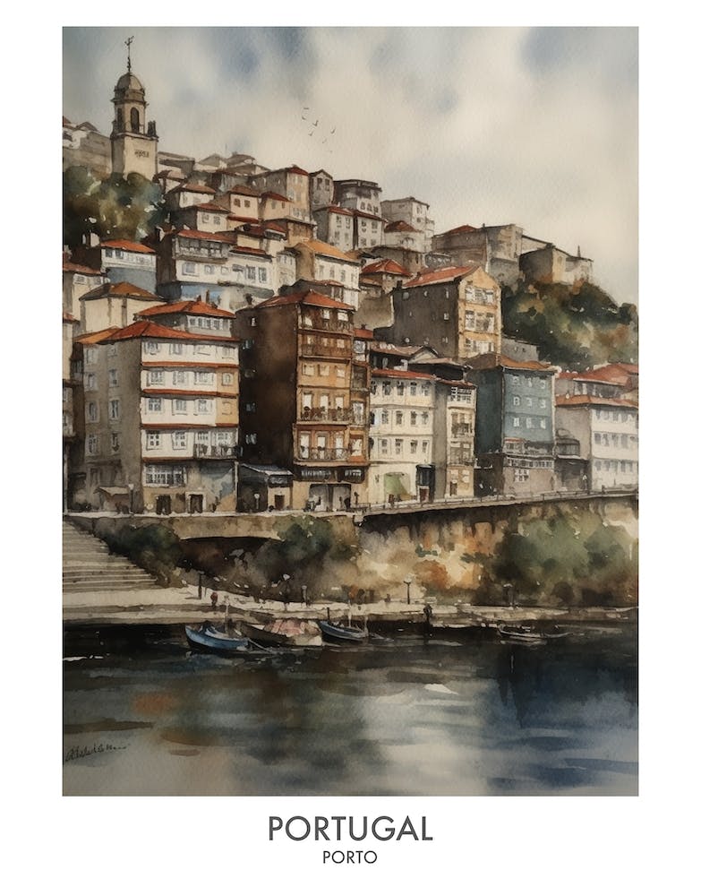 Porto, Portugal 4 Watercolor Travel Poster