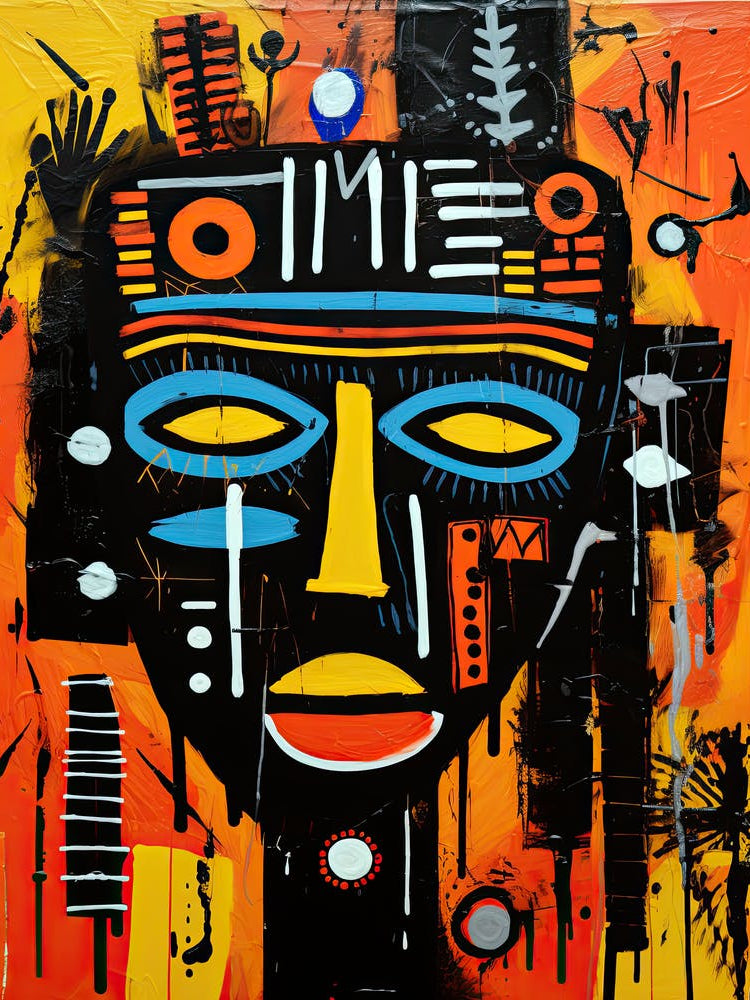African tribe man, Basquiat style