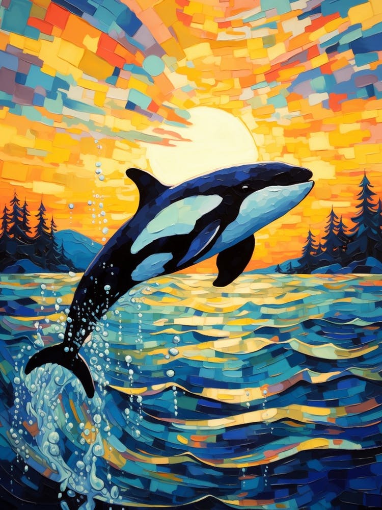 Orca Whale Sunset Impasto Style