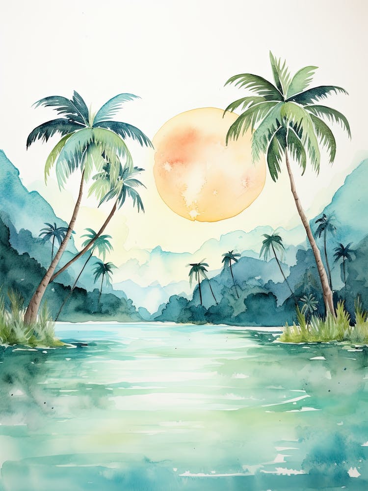 Watercolour Of Bora Bora   French Polynesia 2