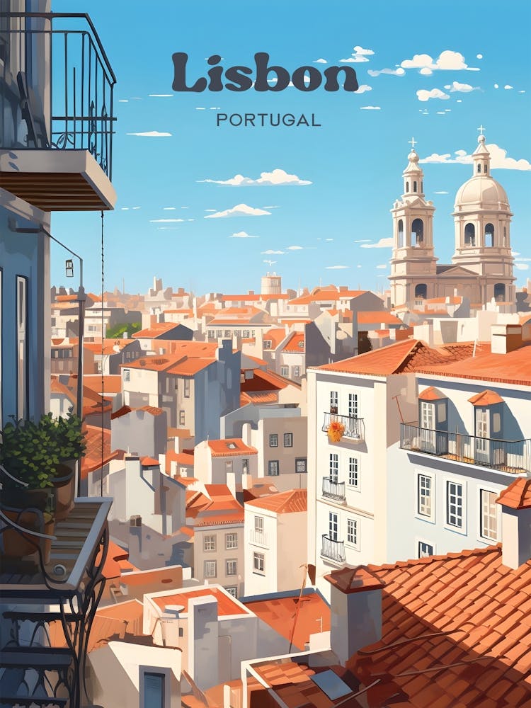 Lisbon Portugal Draufsicht Reiseillustration