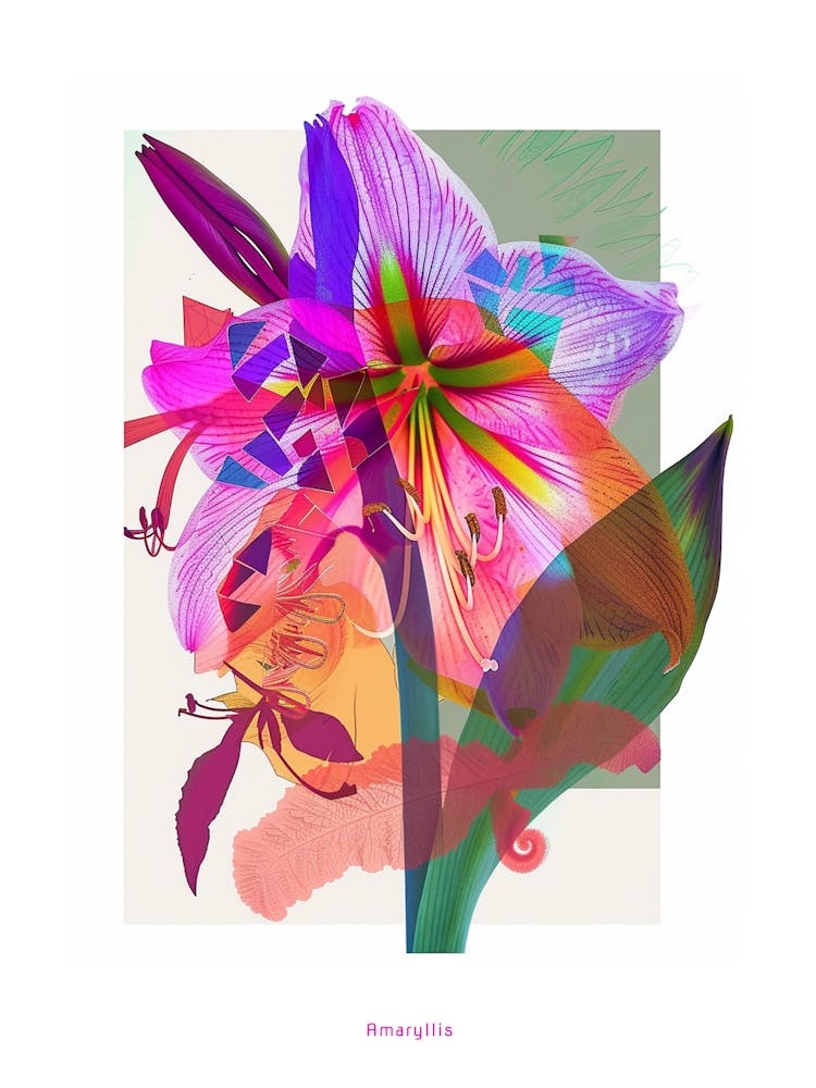 Amaryllis 8 Neon Flower Collage Poster