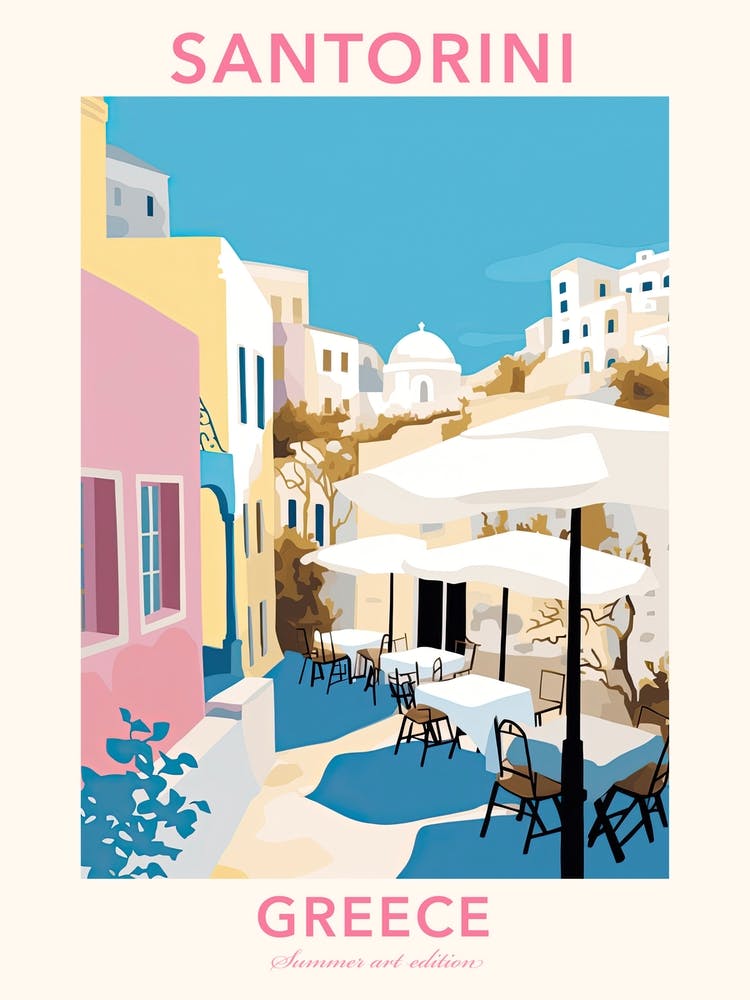 Santorini, Greece, Flat Pastels Tones Illustration 1 Poster