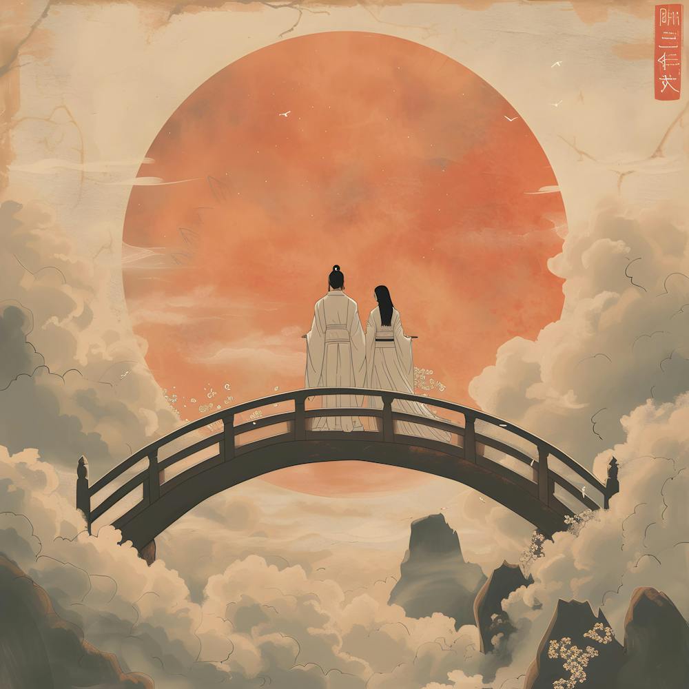Chinese Couple On A Bridge
