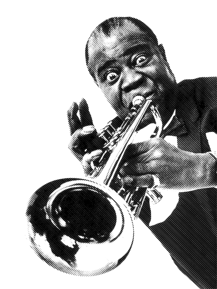 Louis Armstrong American Jazz Trumpeter in Black White Line Art