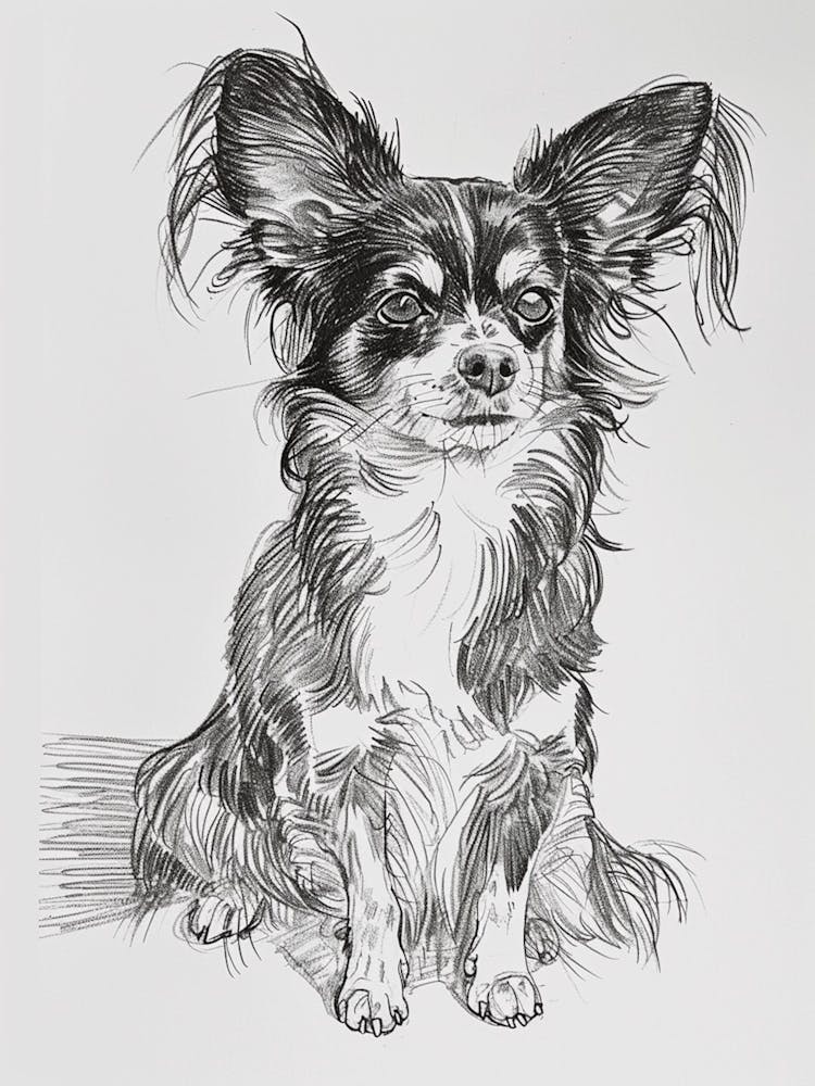 Papillon Hund Linienskizze 4