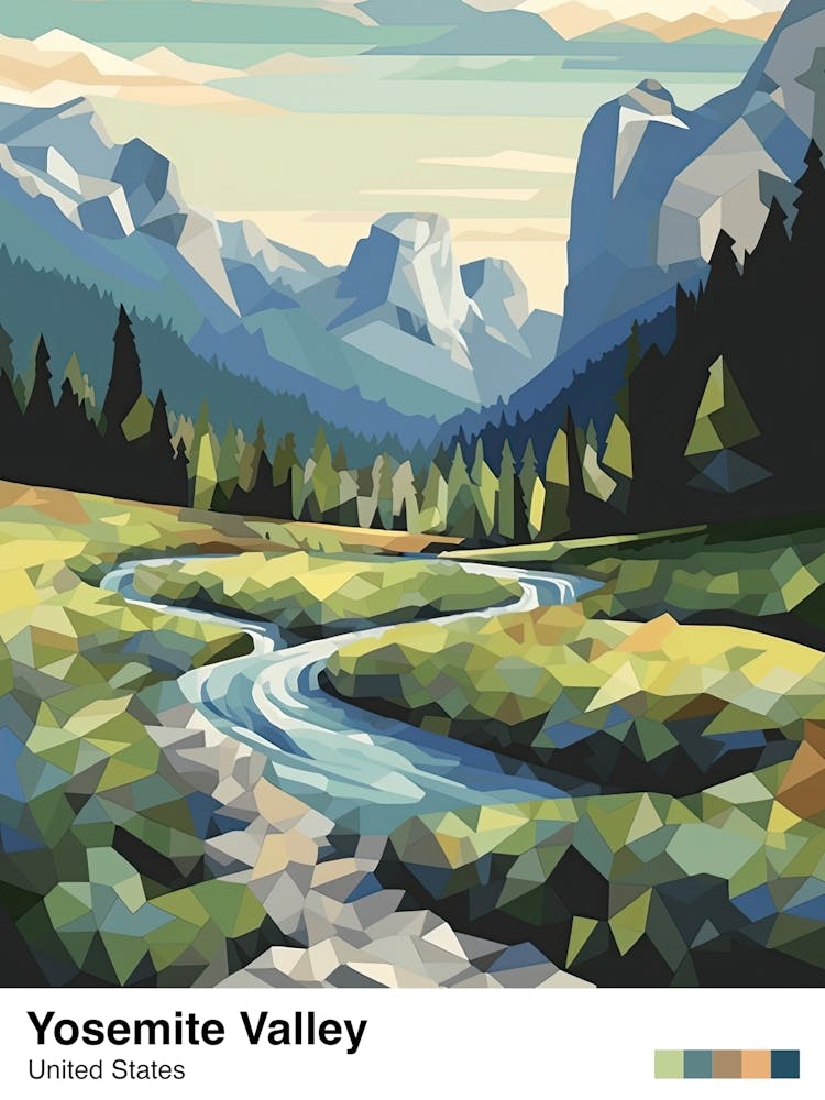Yosemite Valley View   Geometric Vector Illustration 0 Poster