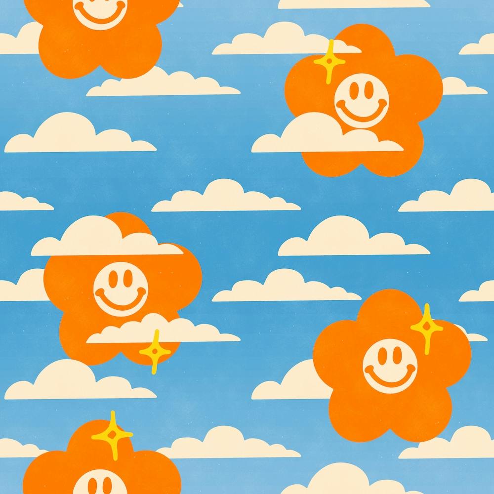 Flower Smiley Faces & Clouds In The Sky