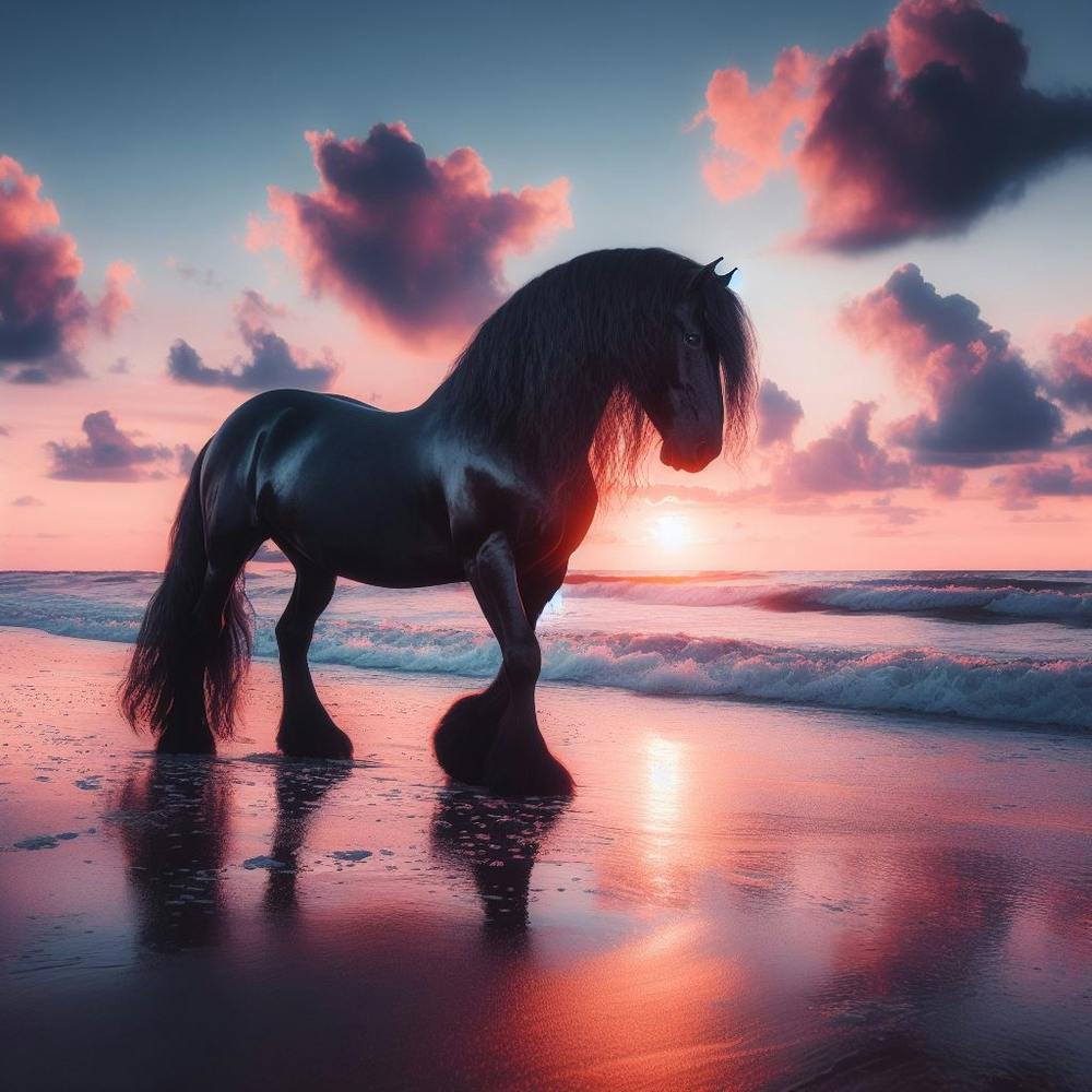 Horse On The Beach At Sunset