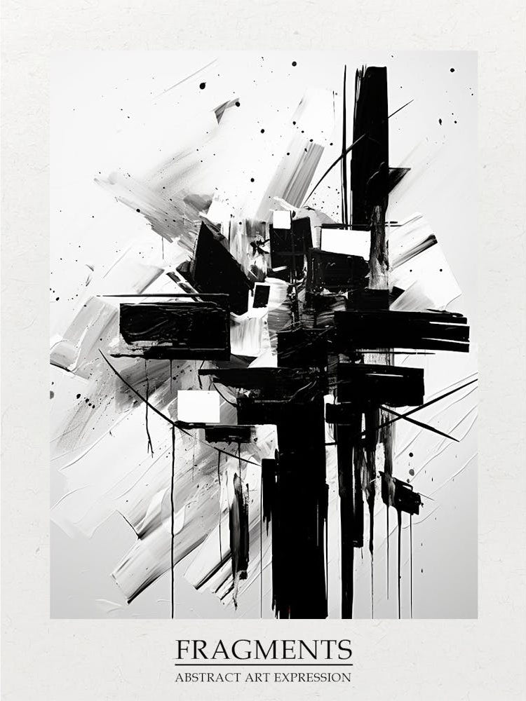 Fragments Abstract Black And White 1 Poster