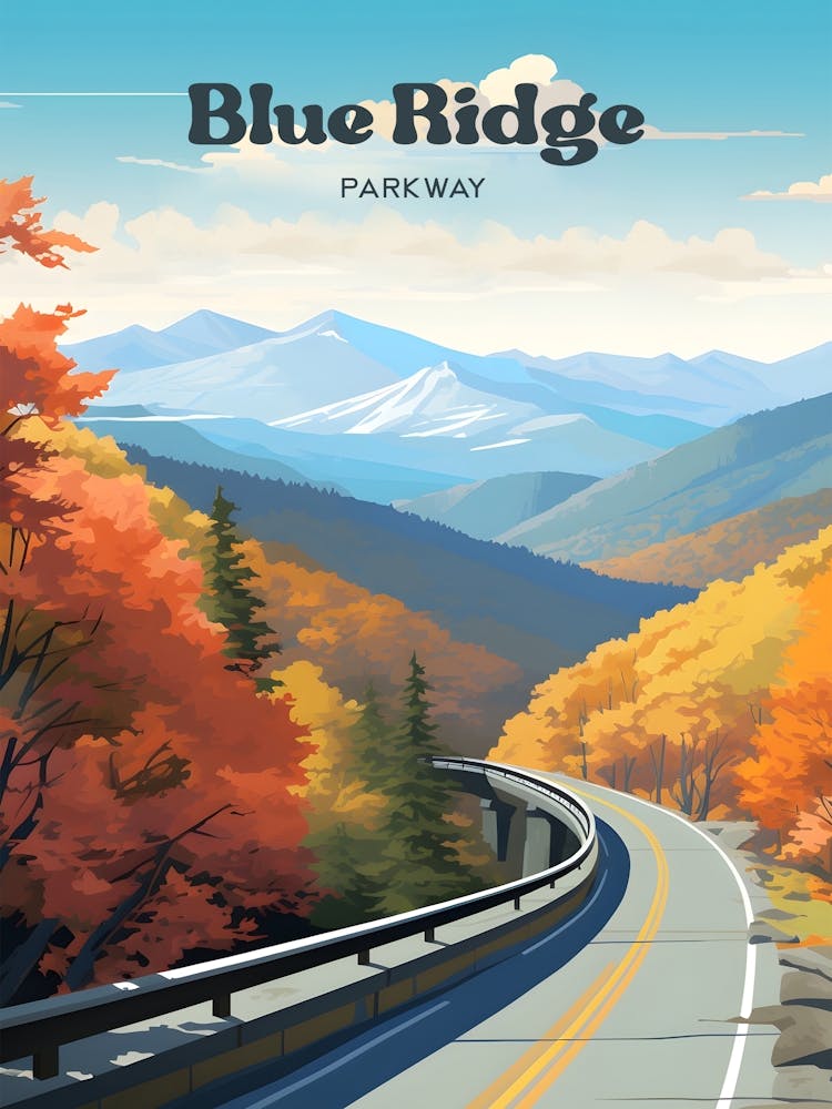 Blue Ridge Parkway 1 Affiche de Voyage 3 4 Redimensionné