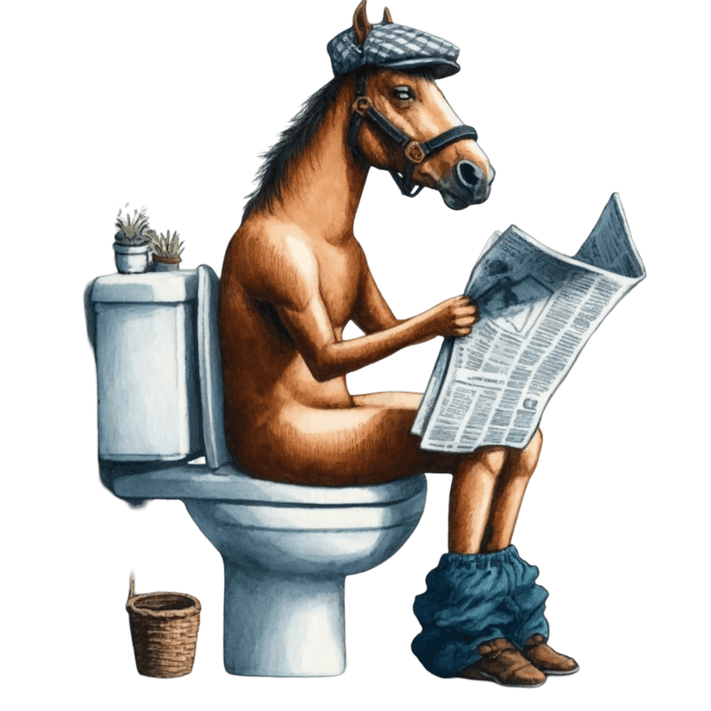 Horse Reading Newspaper on Toilet