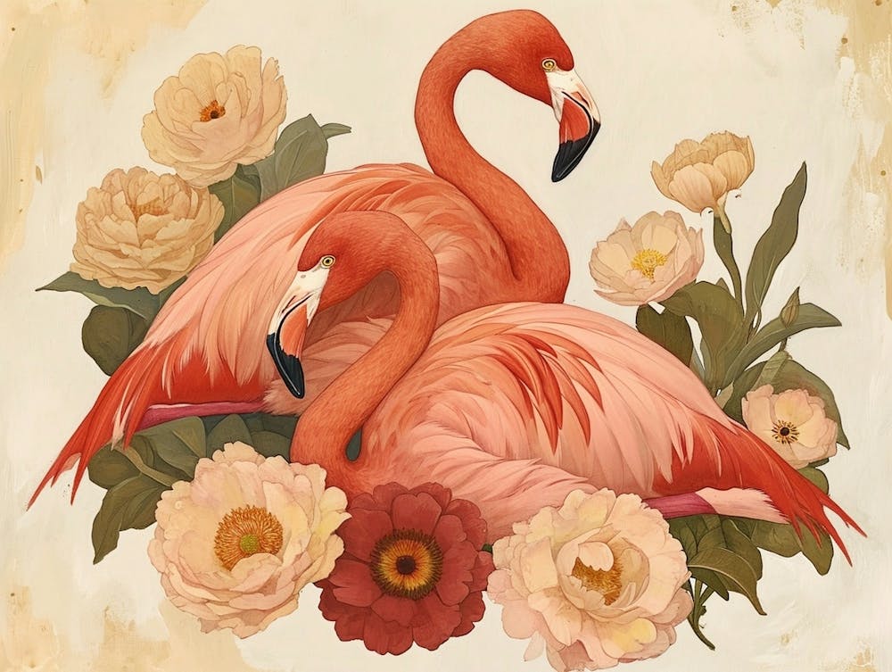 Florale Tierillustration Flamingo 1