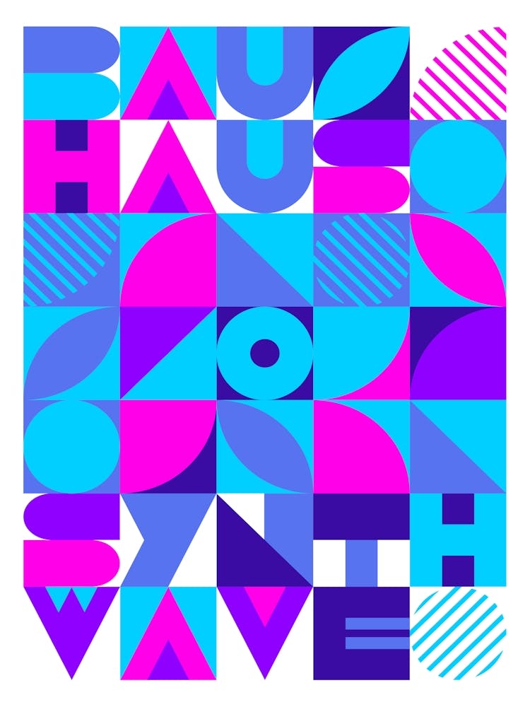 Bauhaus Synthwave #4 poster (pink-blue) — abstract poster, retrowave print