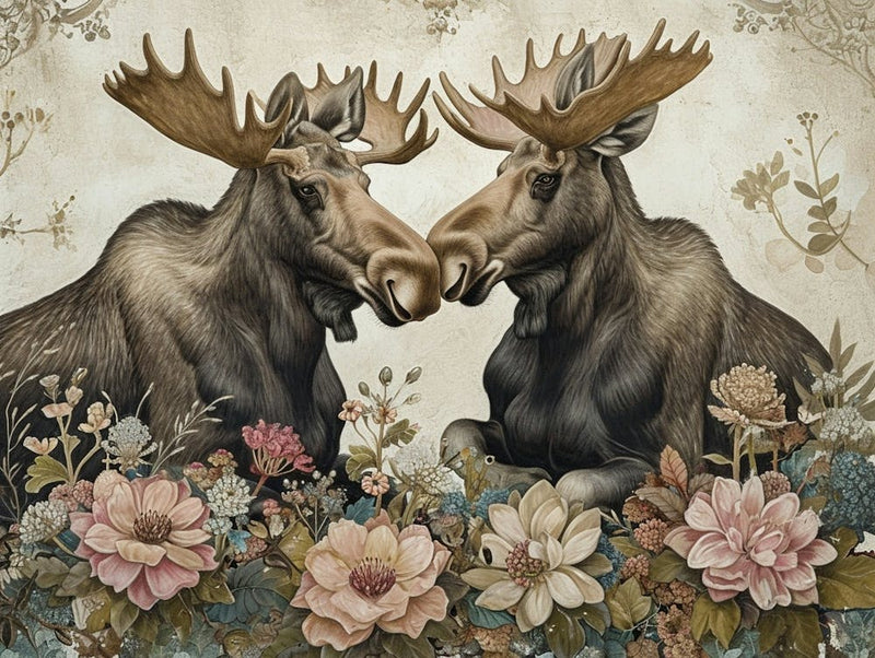 Floral Animal Illustration Moose 2
