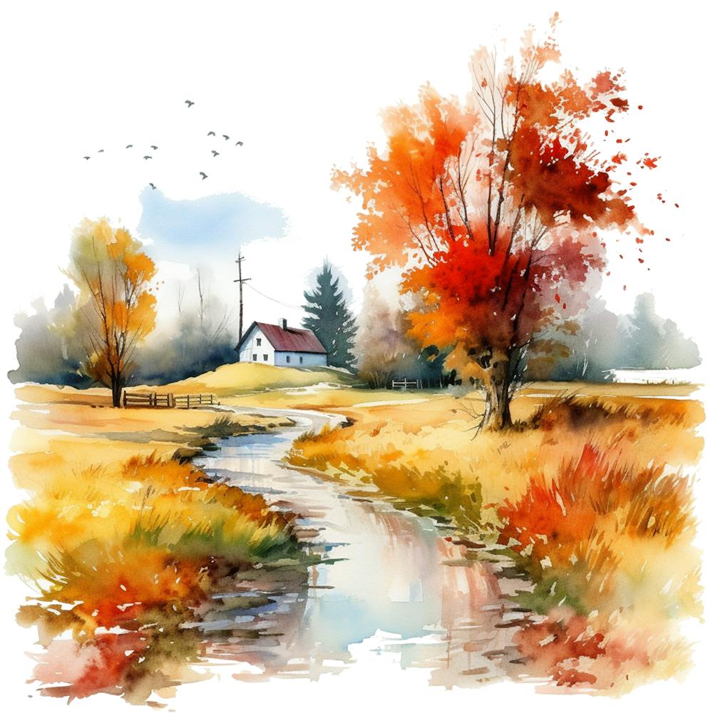 Watercolor Autumn Landscape Watercolor Painting 6