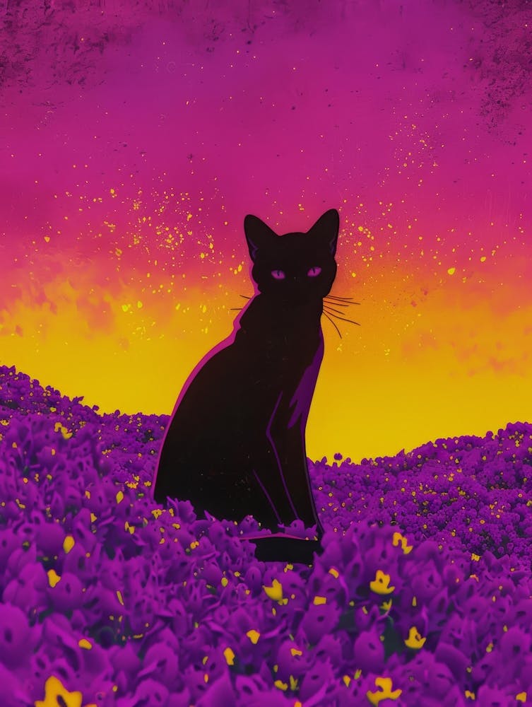 Cat In Purple Flowers